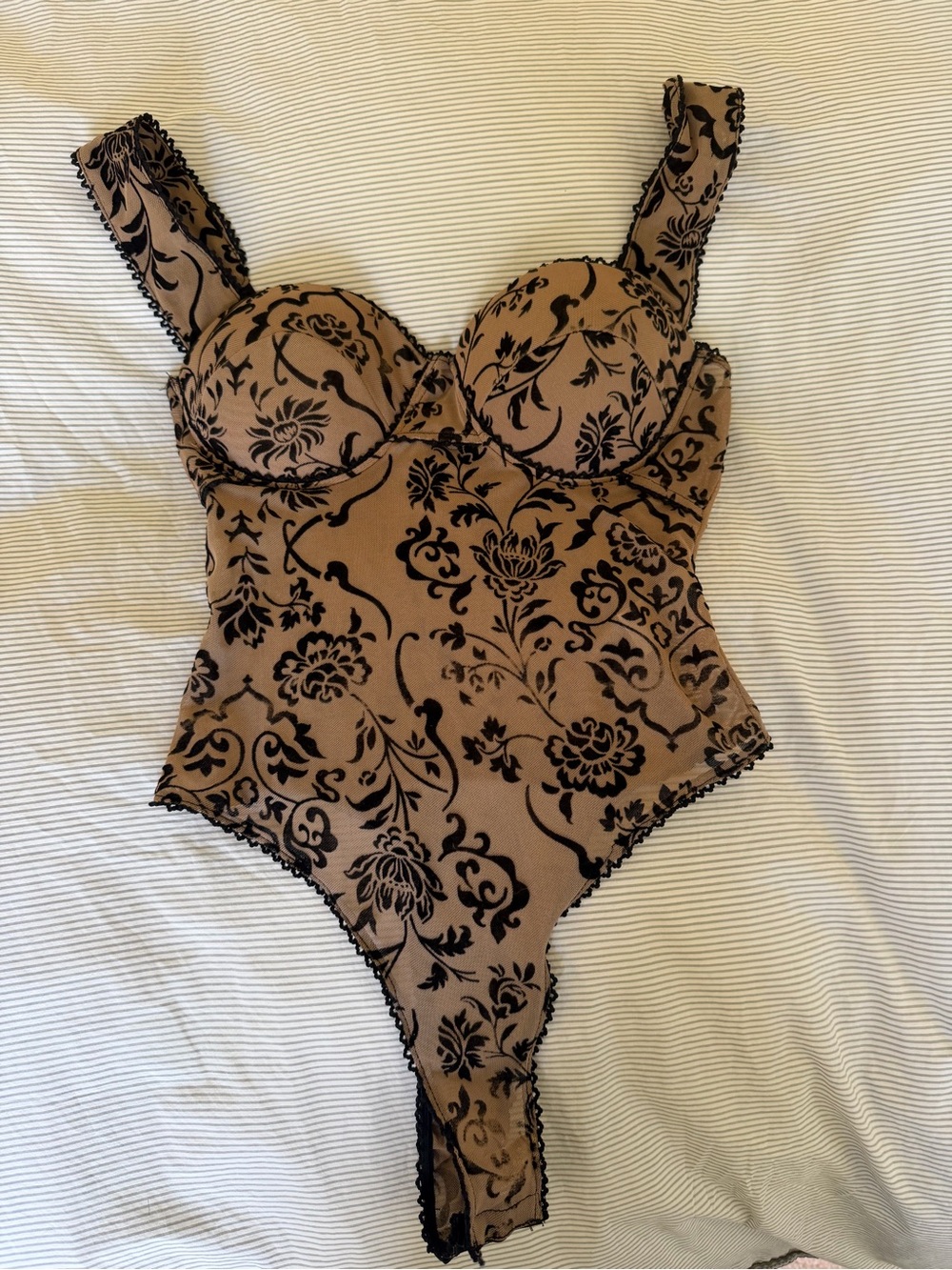 Windsor Tan and Black Floral Lace Bodysuit
